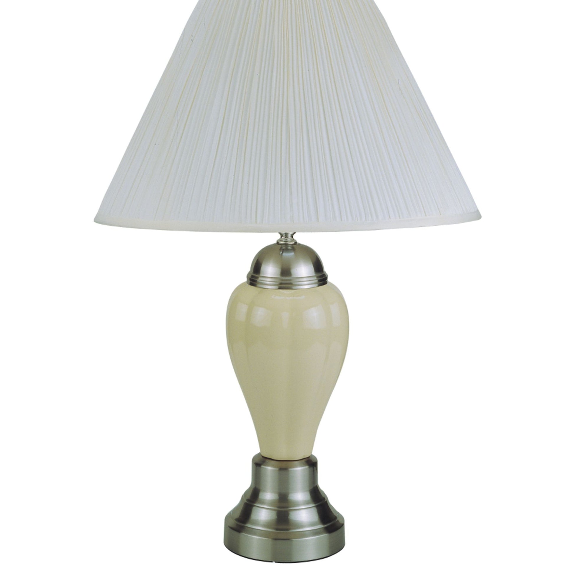 27" Tall Ceramic Table Lamp, Urn Shaped With Silver Ivory Finish, Linen Shade Multicolor Ceramic