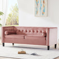 Mid Century Velvet Sofa, Beautiful Seats Sofa Furniture With Bolster Pillows, Button Tufted Couch For Living Room, Tool Free Assembly, Pink Gray Wood Primary Living Space Heavy Duty Acacia 2 Seat