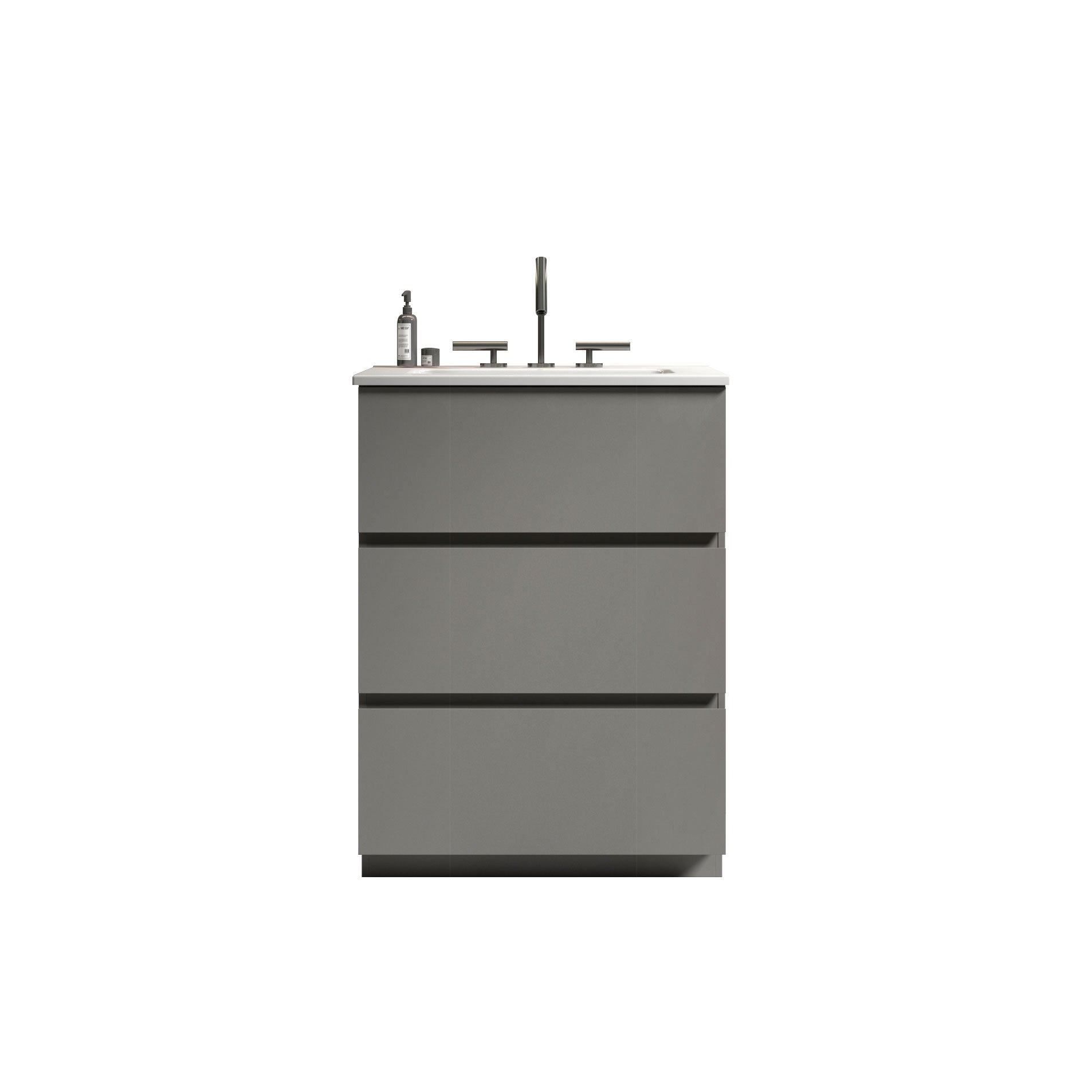 Tia 24" Gray Bathroom Vanity With Sink With 3 Faucet Holes, Large Storage Freestanding Bathroom Vanity For Modern Bathroom, One Piece White Sink Basin Without Drain And Faucet, Pre Assembledt Gray