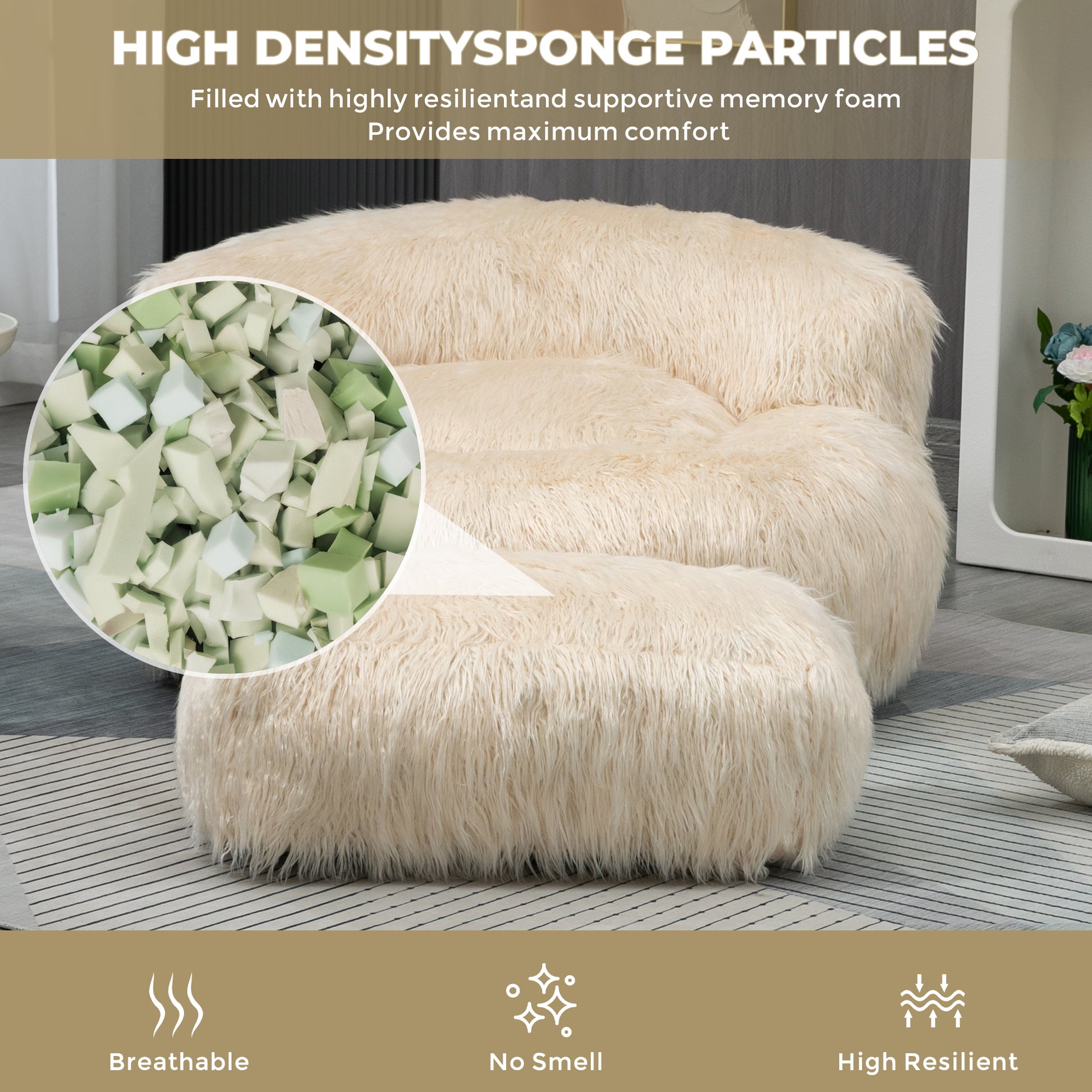 Coolmore Bean Bag Chair, Floor Sofa With Handle,Accent Sofa Chair With Ottoman For Gaming Reading Relaxing Beige Beige Foam Plush