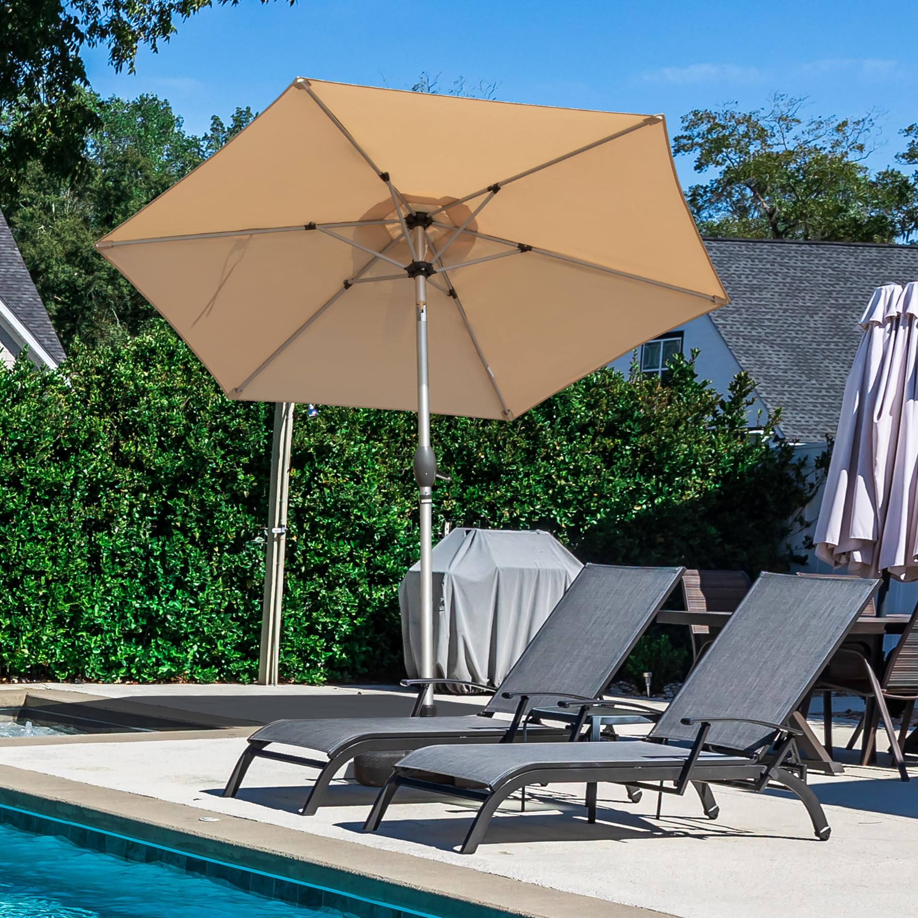 6 ft patio table umbrellas 7.5Ft Patio Umbrella, Outdoor Table Umbrella With Push Button Tilt And Crank, Uv Protection Waterproof Market Sun Umbrella With 6 Sturdy Ribs For