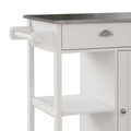 40 Inch Rolling Kitchen Cart, Open Shelves, Stainless Steel Surface, White White Gray Mdf