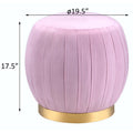 Pink Carnation And Gold Round Tufted Ottoman Pink Velvet Wood Primary Living Space Backless Solid Pink Luxury Round Armless Fabric Metal