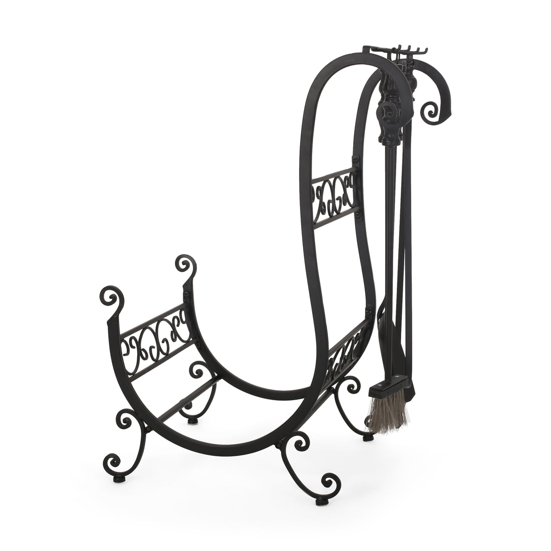 Log Rack And Tools Matt Black Iron