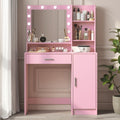 Vanity Desk With Mirror & Light, Large Drawer Three Level Storage Dresser, 3 Lighting Modes Adjustable Brightness, Bedroom Dressing Table Pink Baby Pink Particle Board