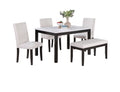 Classic Stylish 5Pc Dining Set Kitchen Dinette Faux Marble Top Table Bench And 3X Chairs White Faux Leather Cushions Seats Dining Room Upholstered Chair White Solid Back Seats 4 Wood Dining Room 48 Inches Contemporary,Modern,Transitional 4 Leg