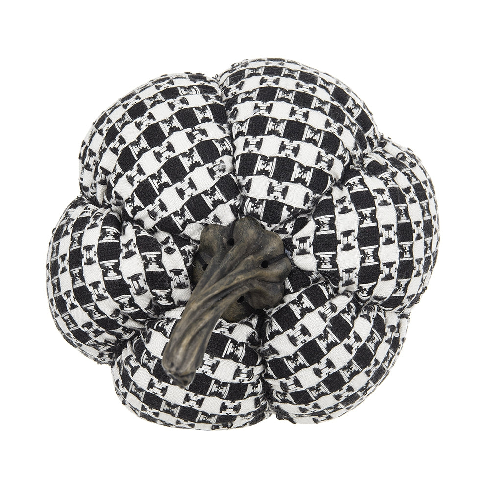 Set Of 2, 7X7X6.7" Fabric Black White Plaid Pumpkin Decor, For Holiday Halloween Decoration Black,White Polyester