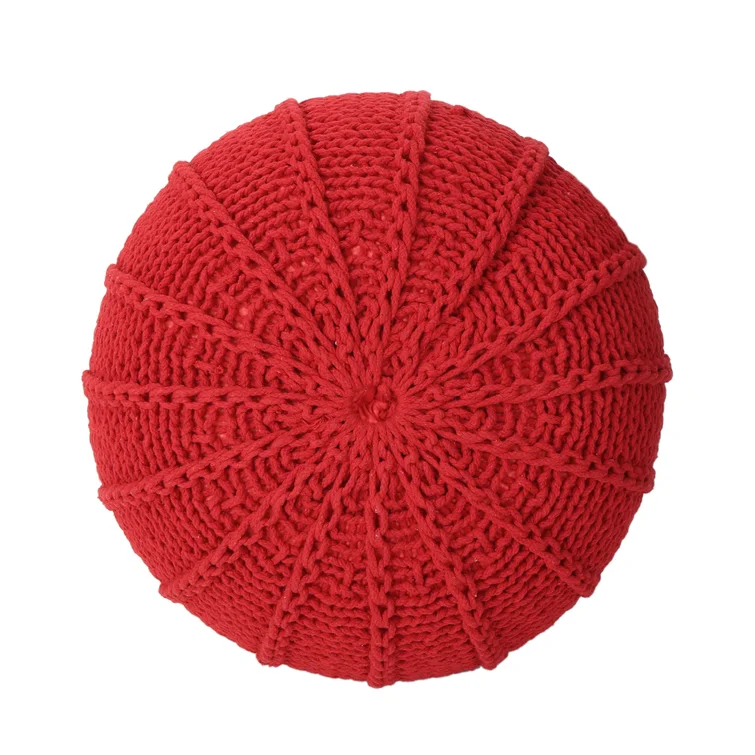 Knited Pouf Red Cotton
