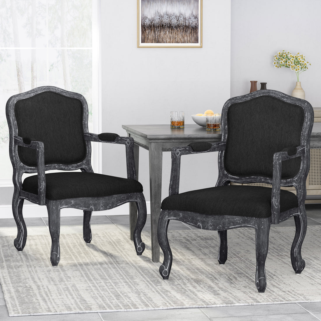 Dining Arm Chair Set Of 2 Black Fabric