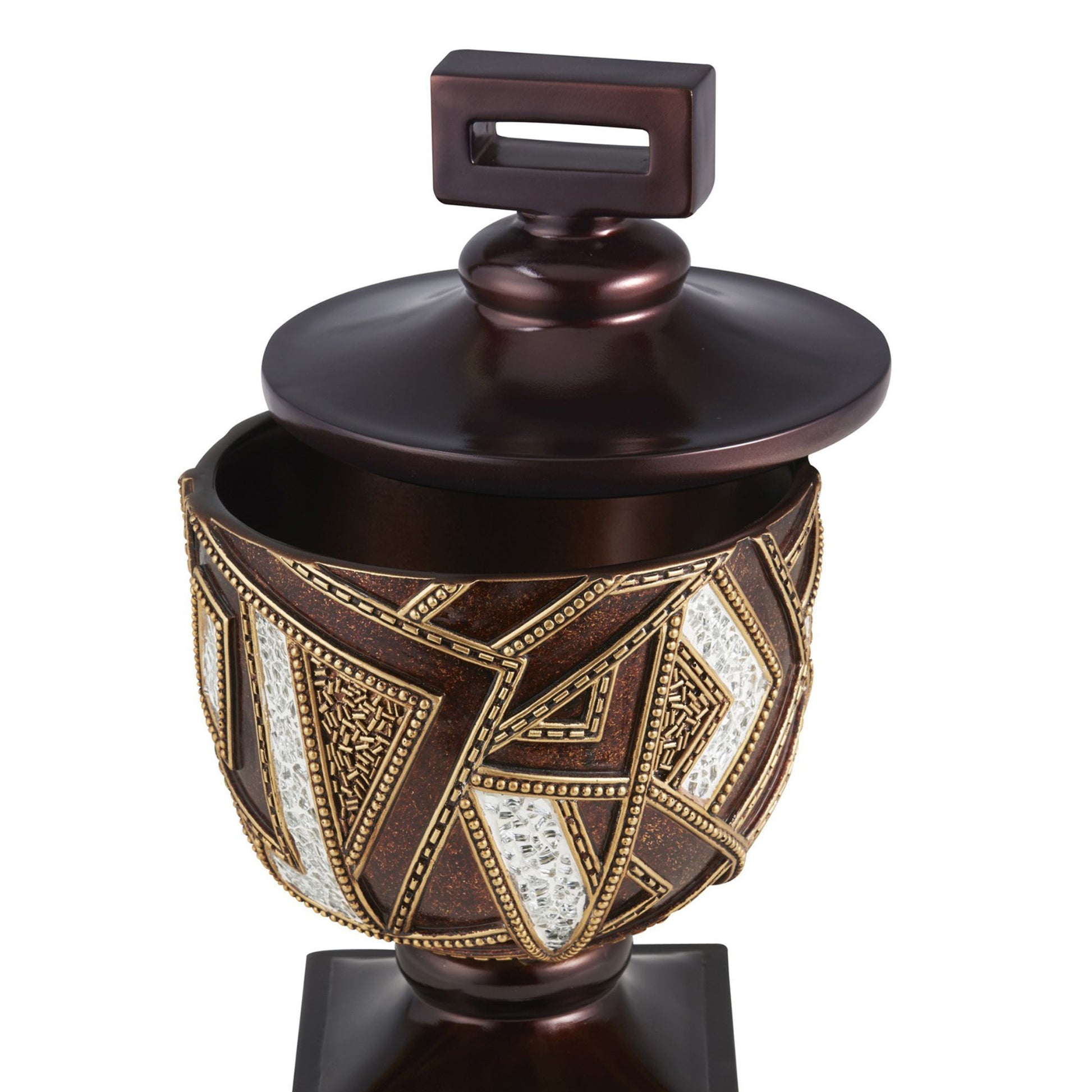 12" Tall Polyresin Decorative Jewelry Box, Polymosaic Design Brown Polyresin