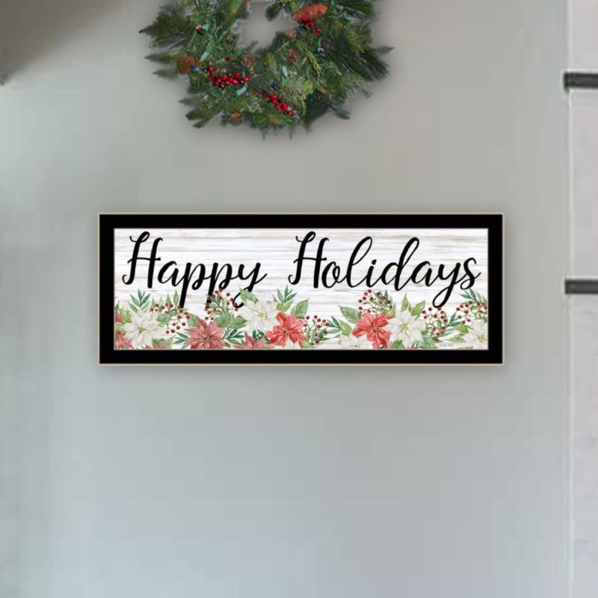 "Merry & Bright Holiday Happy Holidays To You" Framed Wall Art For Living Room, Wall Art Print For Home Decor, Bedroom Wall Art By Cindy Jacobs Multicolor Wood Paper