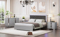 4 Pieces Bedroom Sets Queen Size Upholstered Bed With Led Lights, Mirrored Nightstands And Dresser With Metal Handles And Legs,Grey Queen Grey 4 Piece Set Solid Wood Mdf