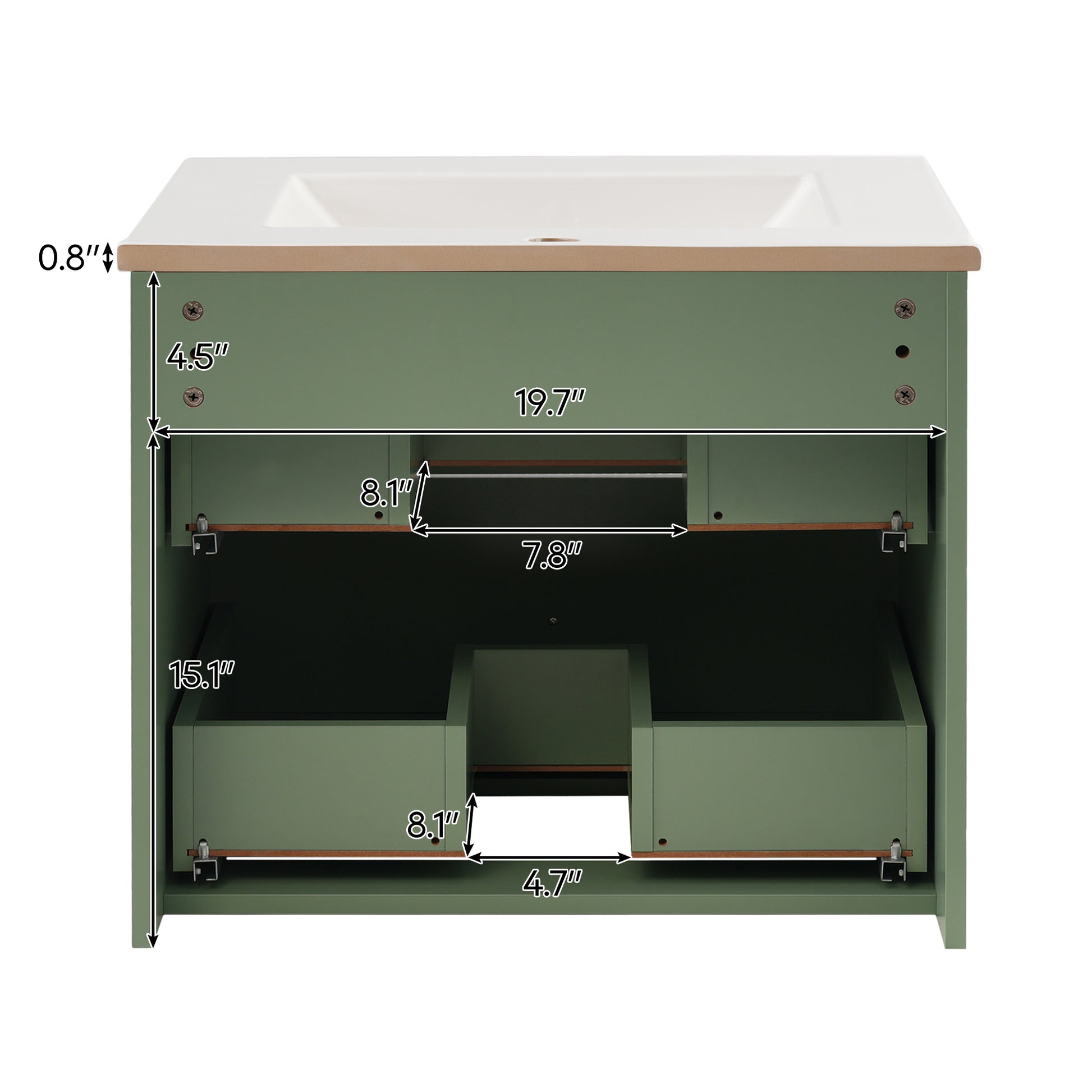 24 Inch Wall Mounted Bathroom Vanity With 2 Drawers Ideal For Small Bathrooms Green Bathroom Mdf