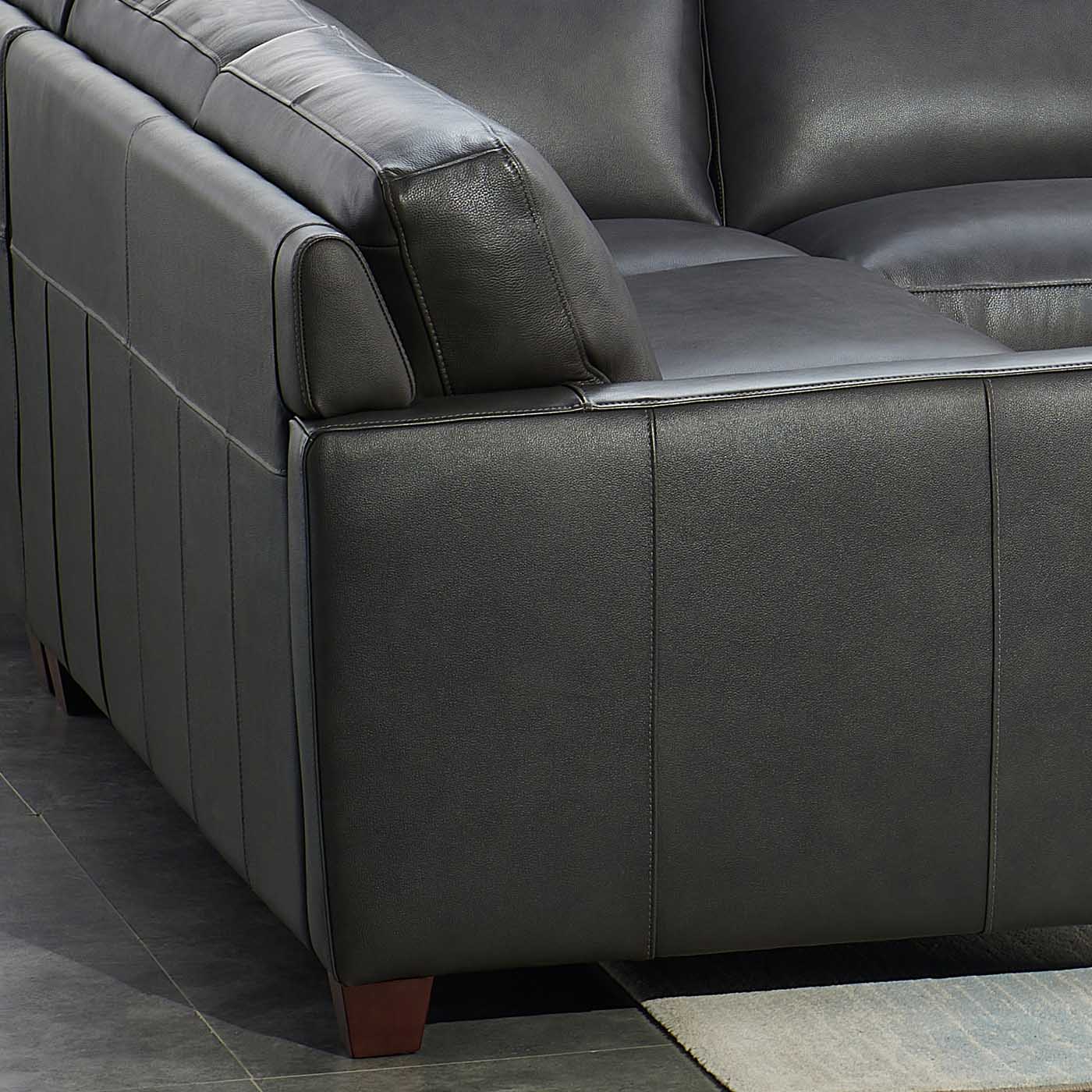 Naples Top Grain Leather L Shape 5 Piece Sectional Right End Ottoman Gray Genuine Leather Wood Primary Living Space Medium Firm Cushion Back Mid Century Modern L Shaped Eucalyptus Square Arms Memory Foam Leather 7 Seat