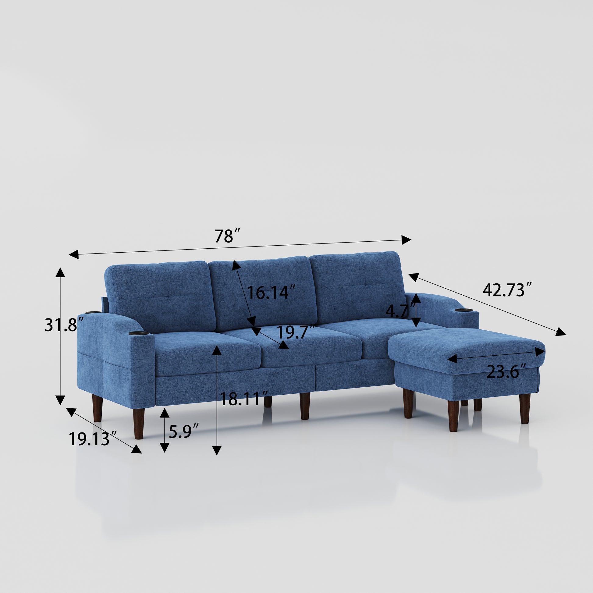 Convertible Combination Sofa Sofa L Shaped Sofa With Storage Cabinet Footstool, Living Room Navy Blue Sofa, Living Room Bedroom Office Small Space 3 Seater Combination Sofa Navy Blue Metal 3 Seat