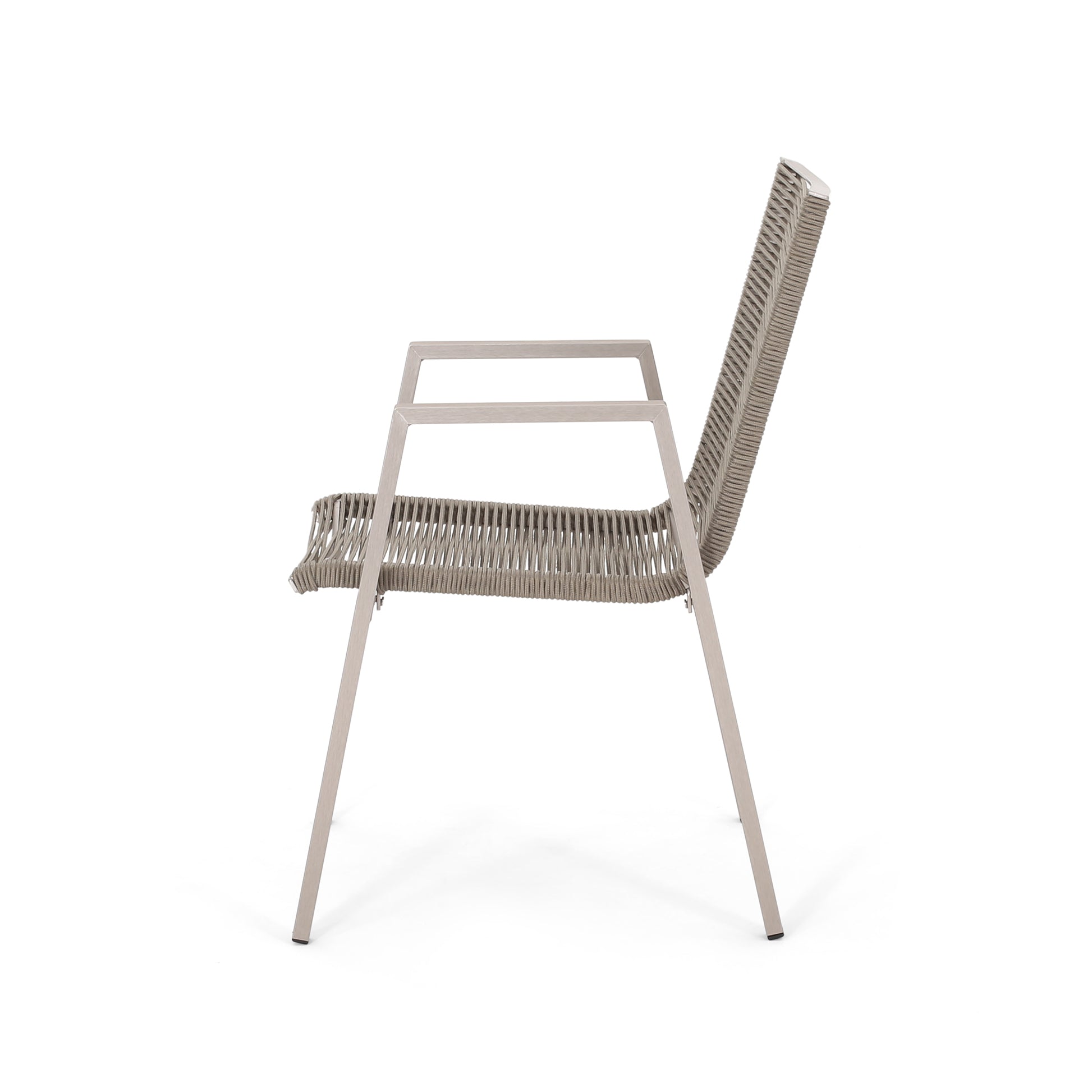 Outdoor Modern Aluminum Dining Chair With Rope Seat Set Of 2 , Silver And Taupe Taupe Aluminium