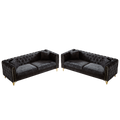 Chenille Pull Buckle Design Sofa For Living Room,Buttons Tufted With Copper Nail Decoration Armrest, Modern Couch Upholstered Button And Metal Legs Black Foam Chenille 6 Seat