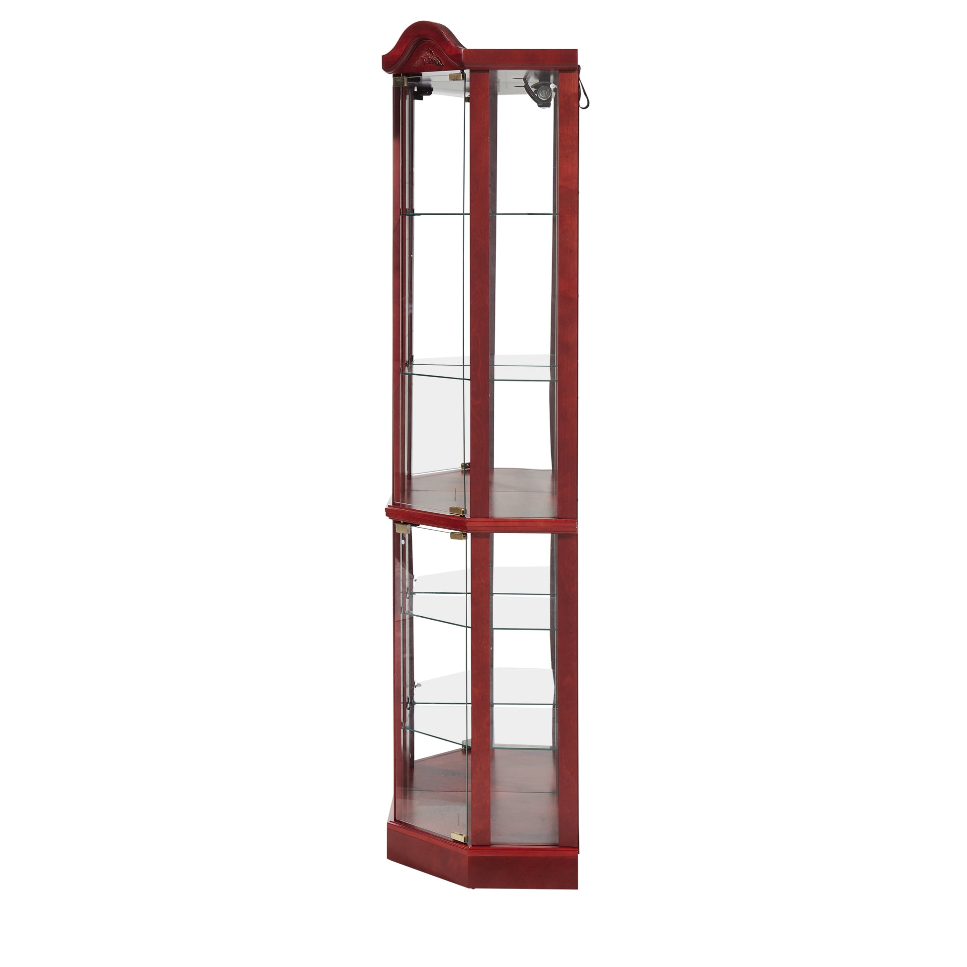 Glass Cabinet Lighted Corner Cabinet Corner Display Curio Cabinet, Glass Display With Light Included Bar Cabinet,Wine Cabinet With Adjustable Glass Shelves Carved Decoration Cherry Light Included Cherry Mdf Glass