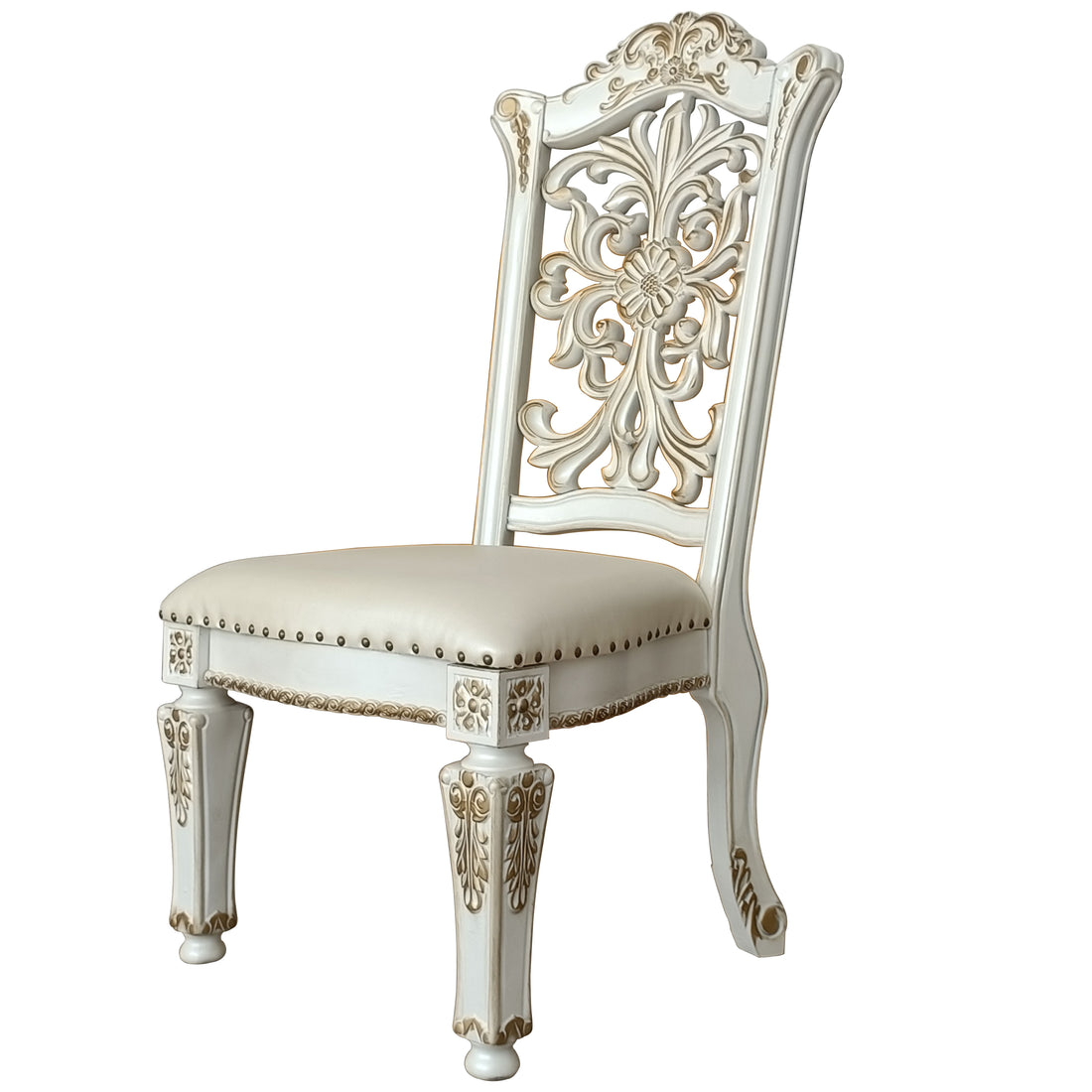 Ivory And Antique Pearl Side Chair With Trim Set Of 2 Solid Ivory Dining Room Side Chair Solid Back Set Of 2 Faux Leather