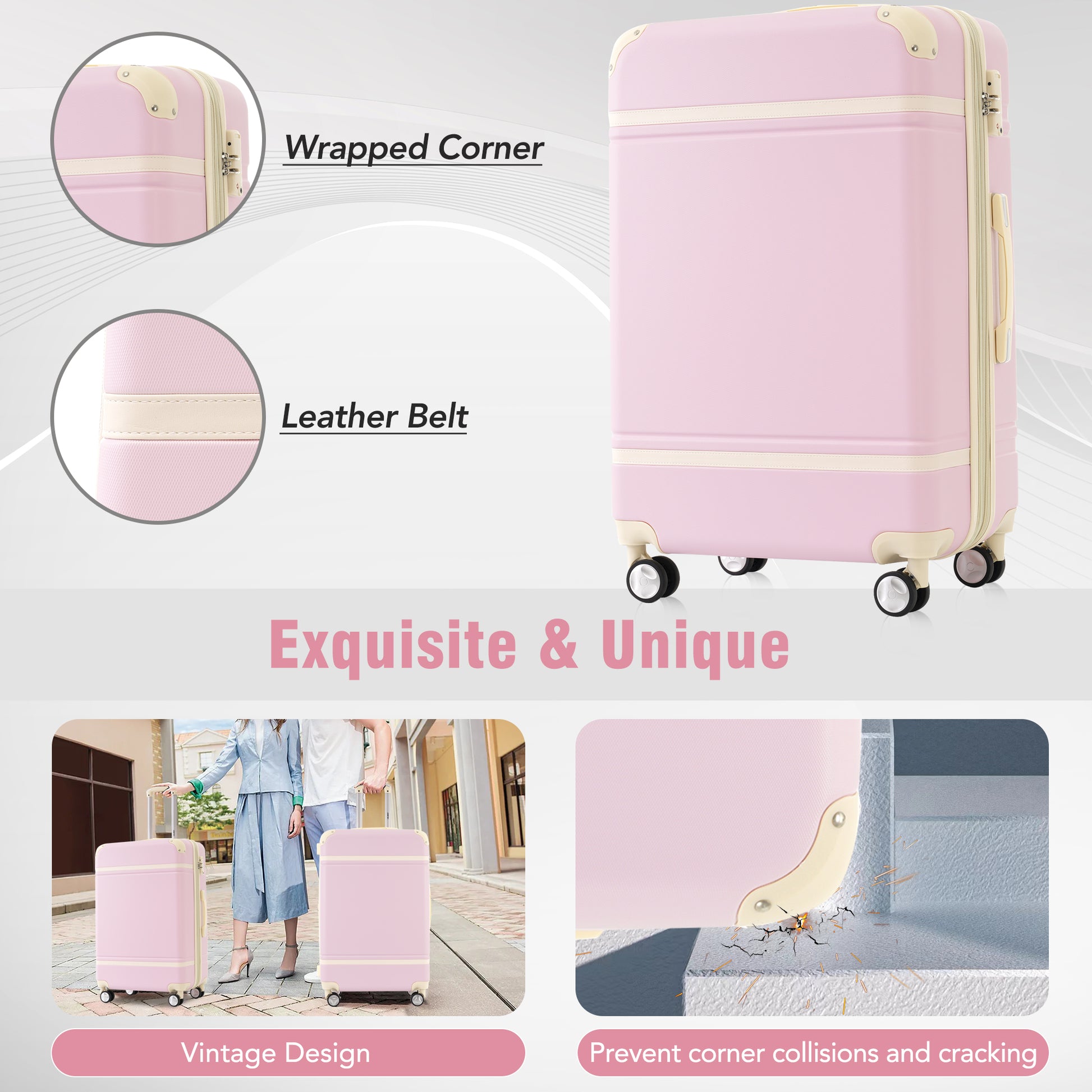 Hardshell Luggage Sets 3 Pieces 20" 28" Luggages And Cosmetic Case Spinner Suitcase With Tsa Lock Lightweight,Light Pink Light Pink Abs