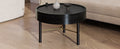 Modern Round Wood Rotating Tray Coffee Table With Storage & Metal Legs In Black Black Metal,Rubber Wood