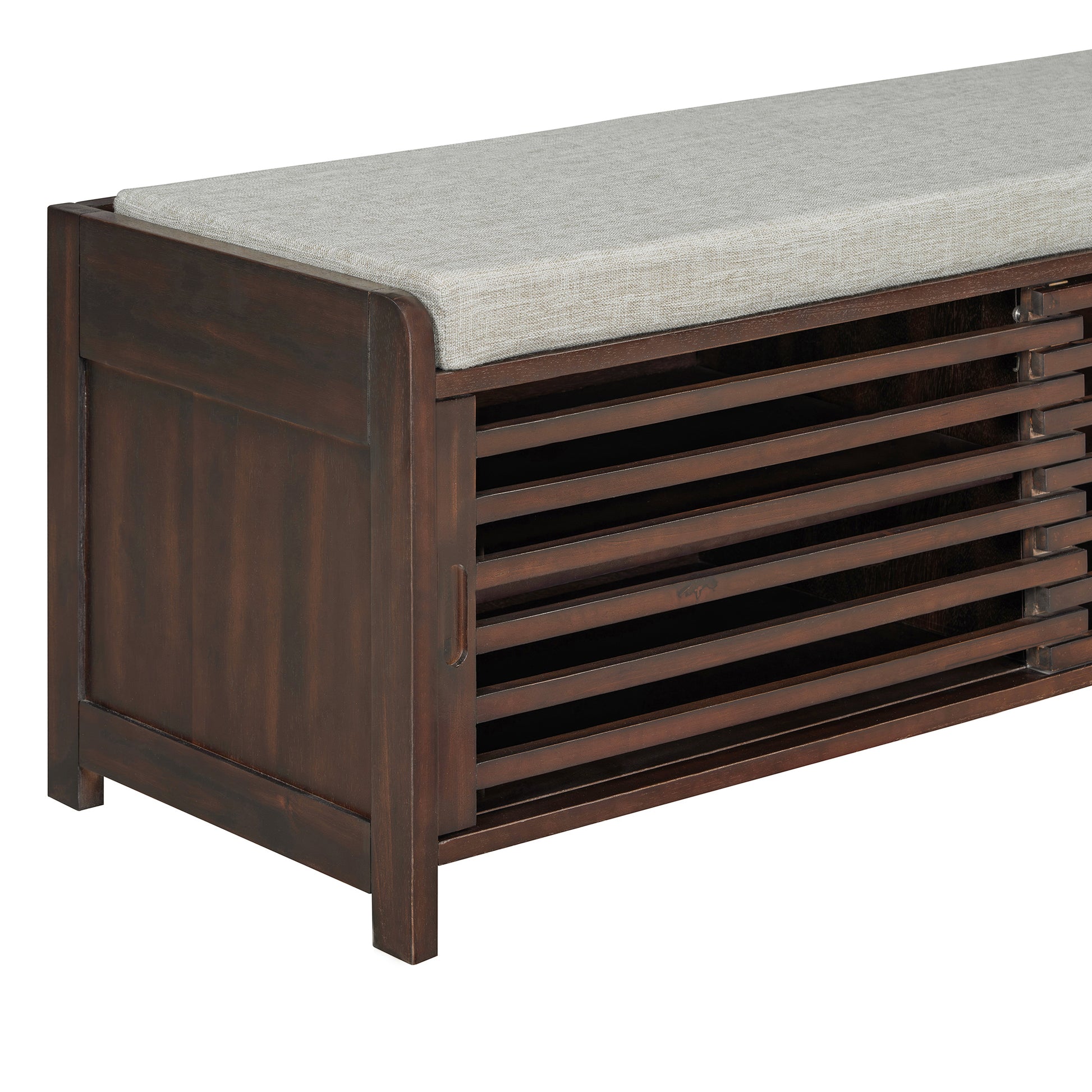 Distressed Shutter Storage Bench With Acacia Veneer For Retro Charm For Living Room, Entryway Espresso Espresso Mdf