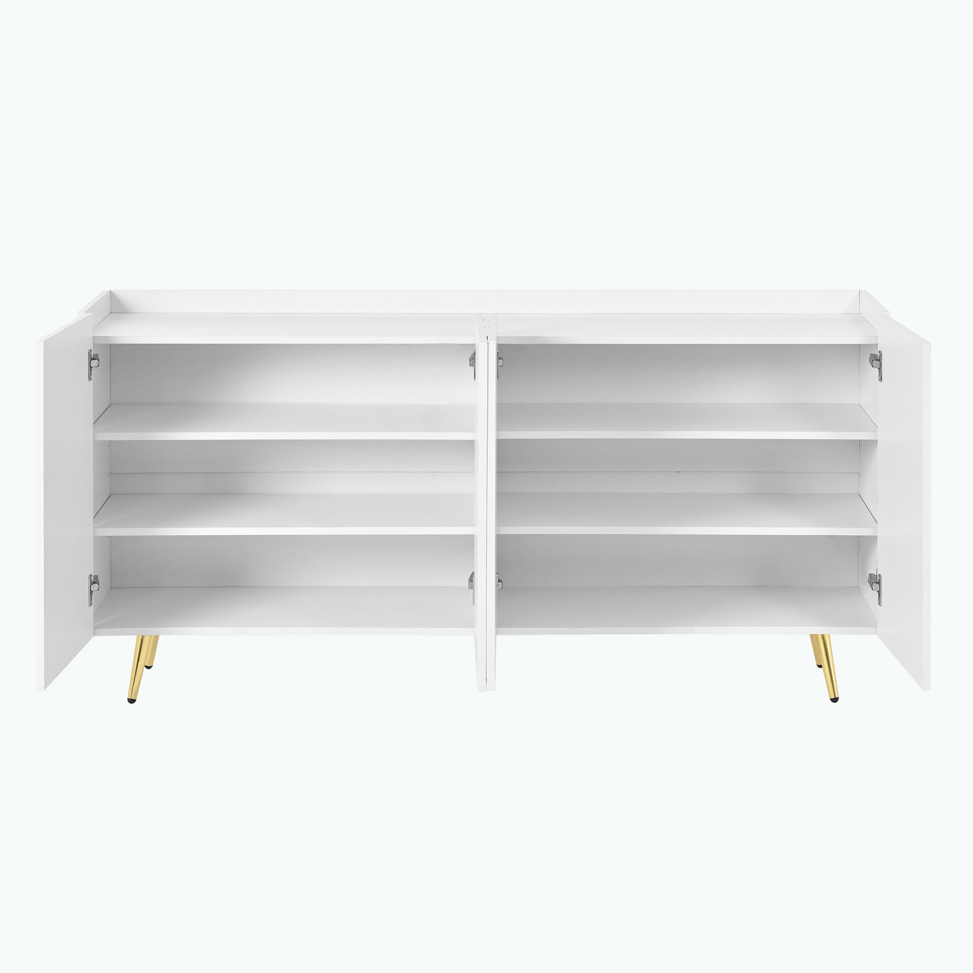 Luxurious Shoe Cabinet With 5 Metal Legs, Modern Tv Stand With 4 Adjustable Shelves For Tvs Up To 70", Minimalist Sideboard Cabinet With Gold Lines Doors For Living Room,62.9"X 31.4",White White