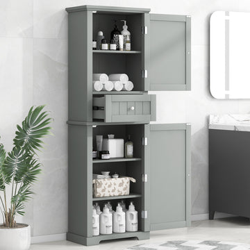 Tall Bathroom Storage Cabinet, Freestanding Storage Cabinet With Drawer And Adjustable Shelf, Mdf Board With Painted Finish, Grey Grey Mdf