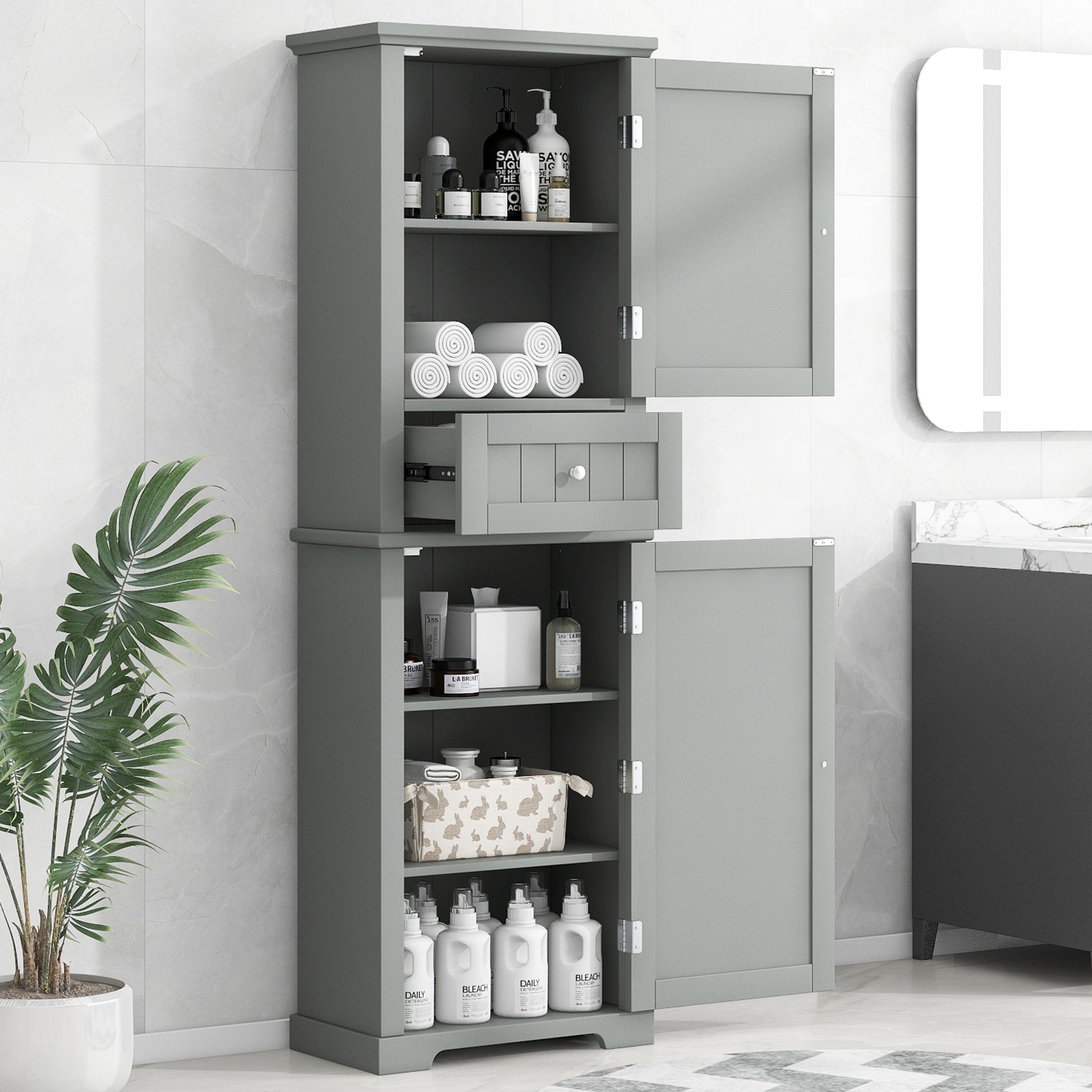 Tall Bathroom Storage Cabinet, Freestanding Storage Cabinet With Drawer And Adjustable Shelf, Mdf Board With Painted Finish, Grey Old Sku:Wf312727Aae Grey Mdf