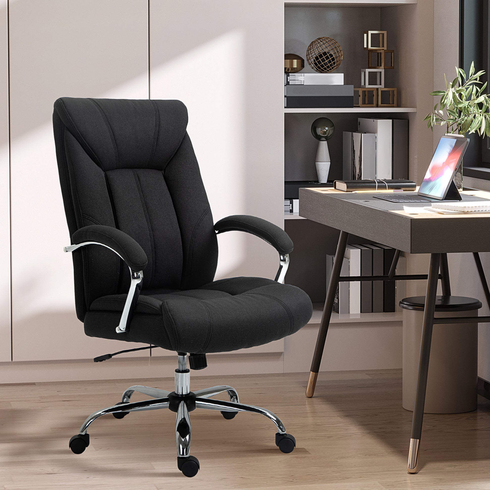 Vinsetto High Back Home Office Chair, Computer Desk Chair With Lumbar Back Support And Adjustable Height, Black Black Linen