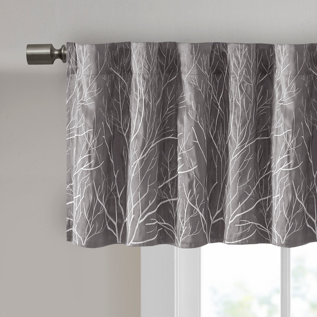 Faux Silk Embroidered Window Valance Grey 50X18" Grey Polyester