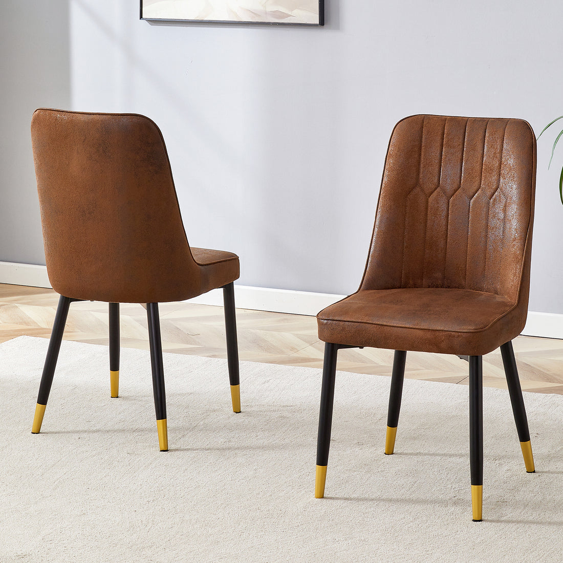 Brown Suede Like Velvet Dining Chair Set Two Pack Black Metal Legs,Dinning Chairs,Brown. Brown Black Metal