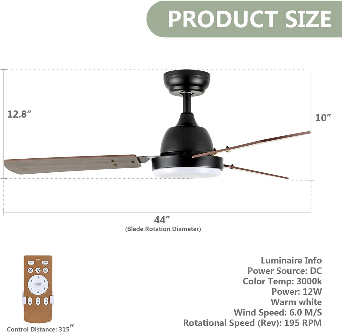 44 Inch Ceiling Fan With Led Light And Remote Control, 6 Speed Modes, 2 Rotating Modes, Timer Antique Brown Wood