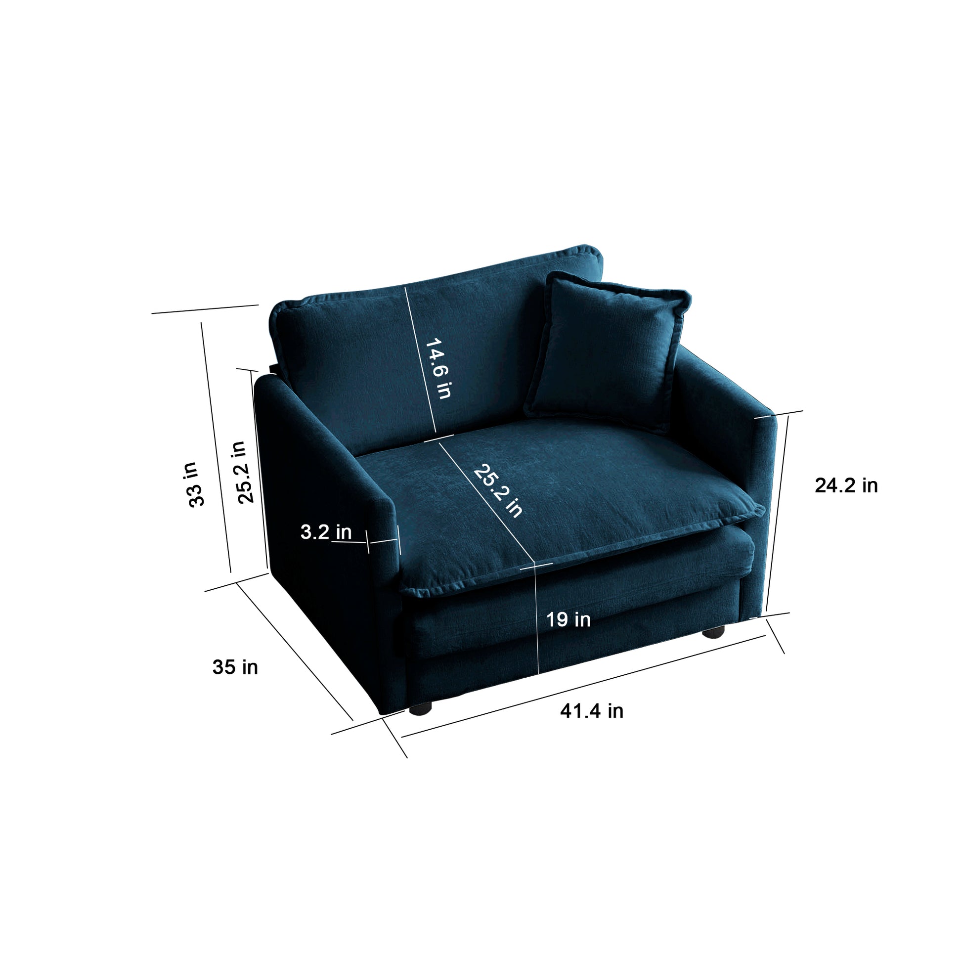 3 Piece Sofa Set With Arm Pillows And Toss Pillowssofa Set Include 2 Piece Of Arm Chair And One 2 Seat Sofa, Space Saving Casual Sofa Set For Living Room, Blue Chenille Blue Chenille 4 Seat