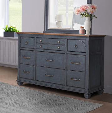 Americana Dresser, No Assembly Required, Corduroy Blue Finish Blue Rubberwood Rubber Wood