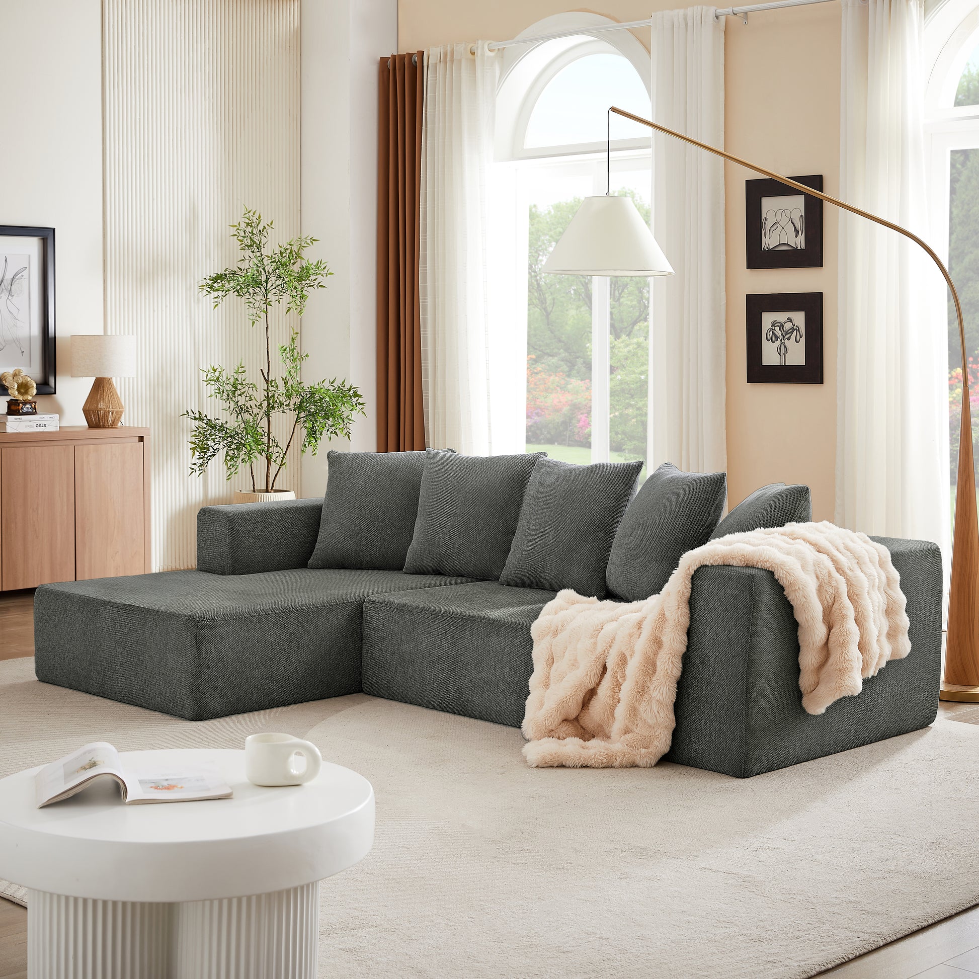 Chenille L Shaped Sectional Sofa Set,Minimalist Style Modular Sectional Sofa, Luxury Chenille Fabric Cloud Couch For Living Room Grey Chenille 4 Seat