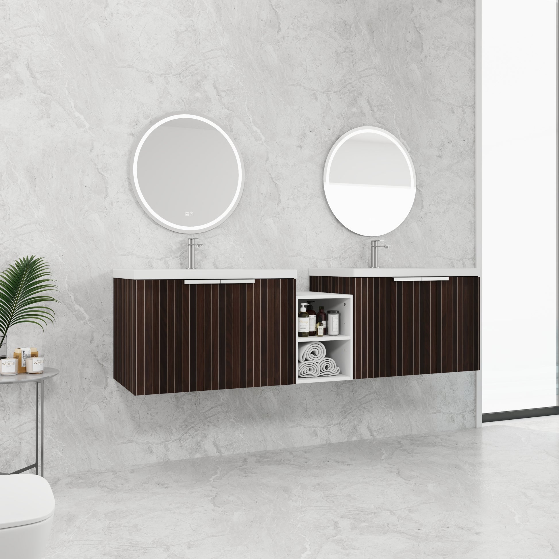 72 Inch Soft Close Doors Bathroom Vanity With Sink, A Small Storage Shelves, 30" And 12" Combination Cabinet, Kd Packing Silver Brown Stripe Bathroom Modern Plywood