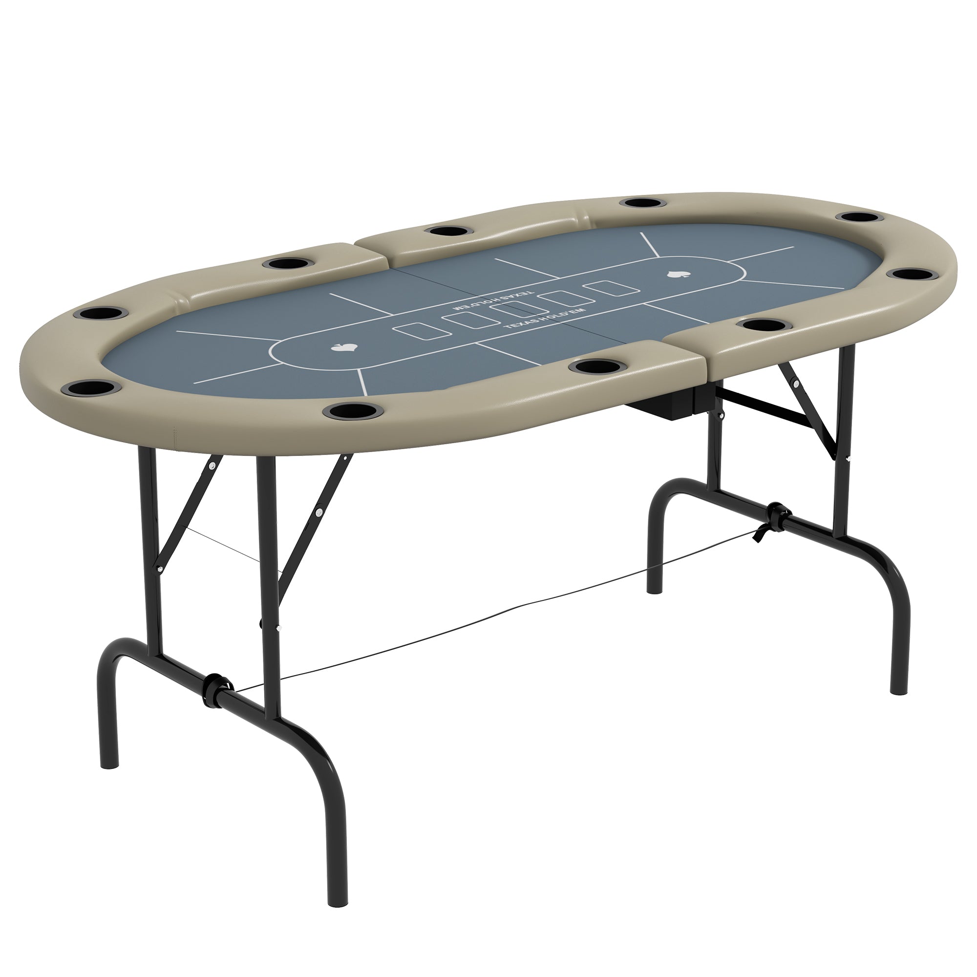 Soozier Poker Table Foldable, 70" Oval Blackjack Casino Texas Holdem Poker Game Table For 10 Players With Cup Holders, Blue And Brown Blue Mdf Steel