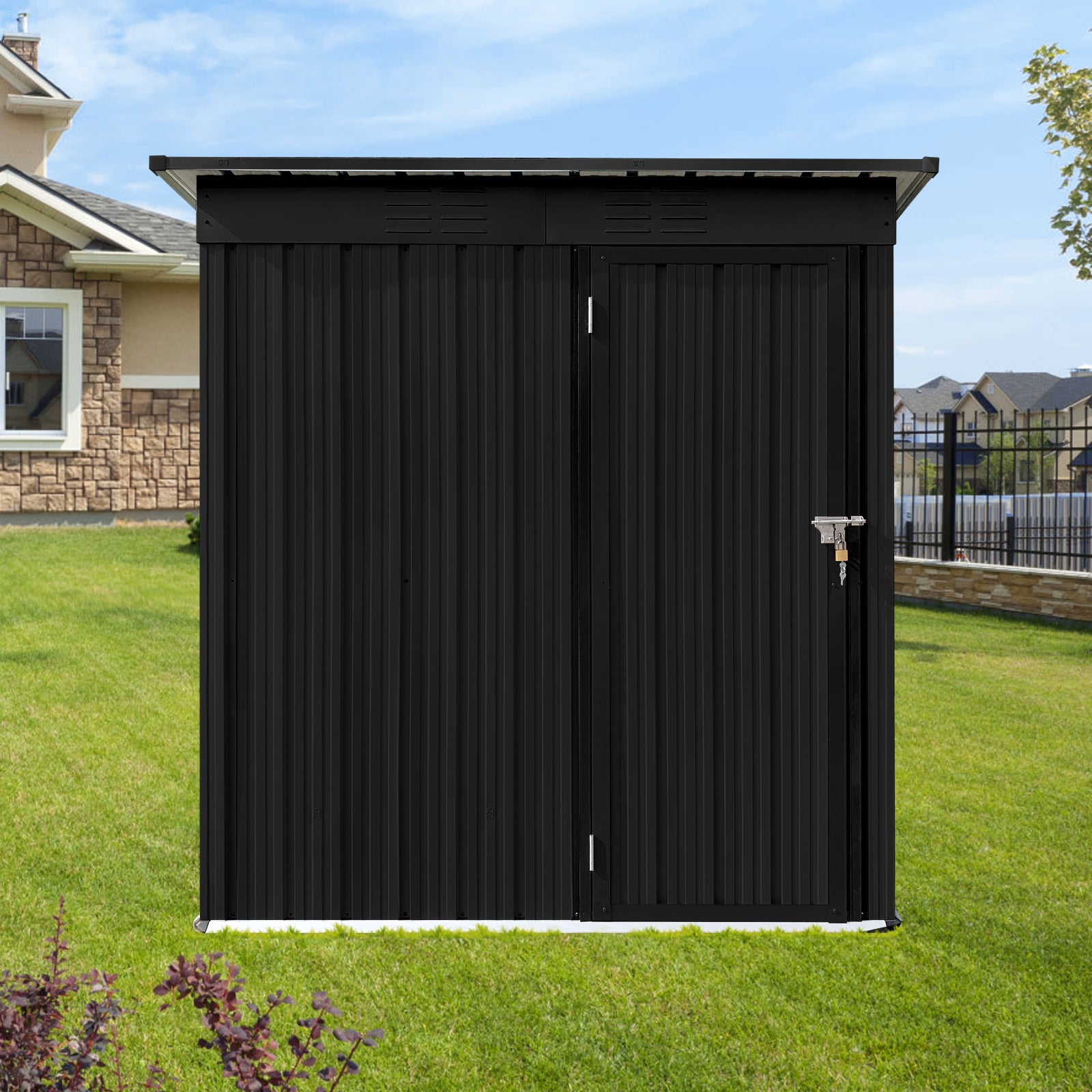 Metal Garden Sheds 5Ft 4Ft Outdoor Black Black Metal