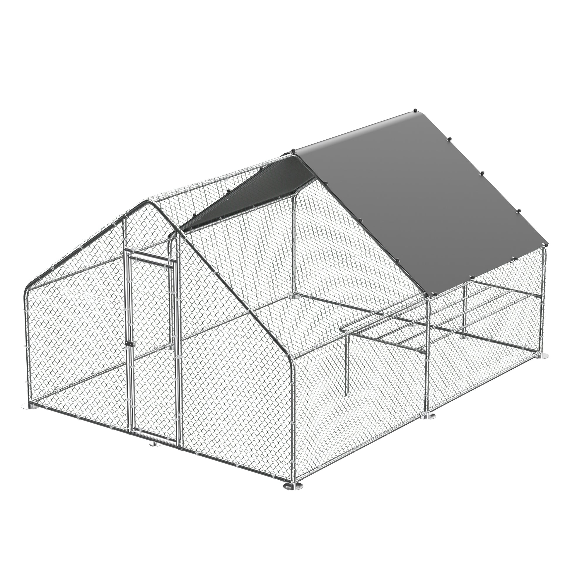 Large Metal Chicken Coop, Walk In Chicken Coop, Galvanized Wire Poultry Chicken Coop, Rabbit Duck Coop With Waterproof And Uv Protection Cover For Outdoor, Backyard And Farm. 9.8' W X 13.1' L X 6.6'