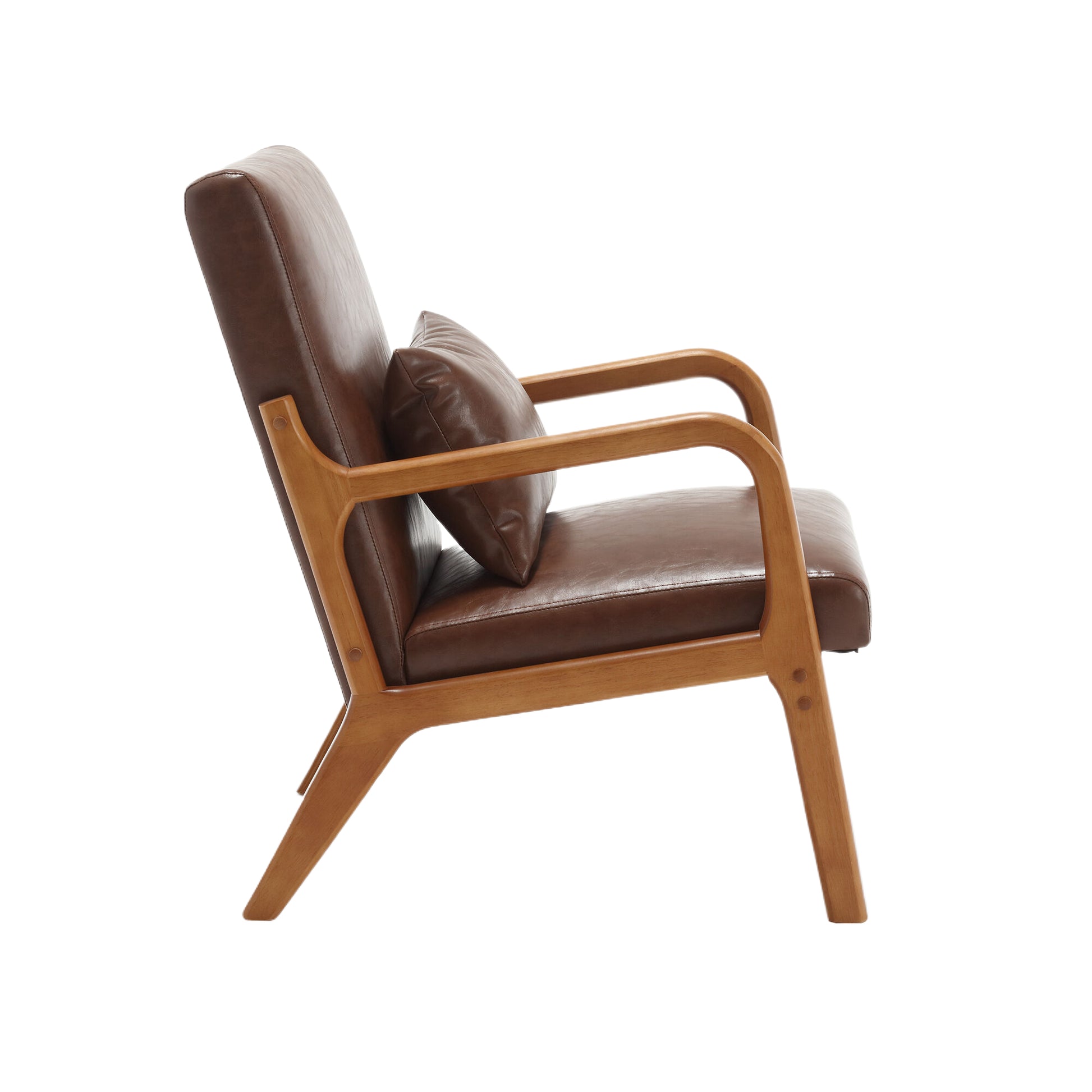 Coolmore Modern Accent Chair, Solid Wood Padding Lounge Armchairs With One Pillow For Living Room, Bedroom, Guest Room Brown Pu Brown Pu Brown Primary Living Space Modern Rubberwood Foam Pu Leather