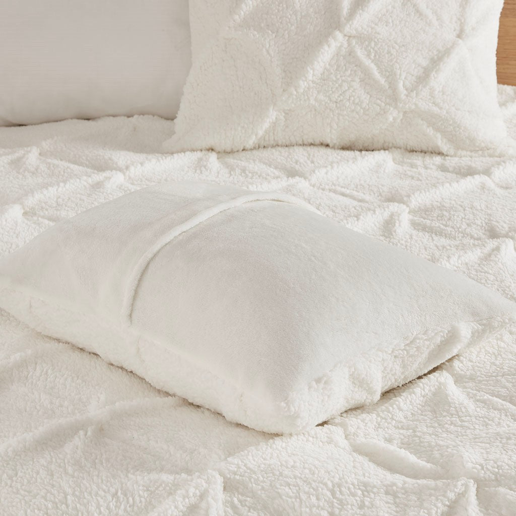 Pintuck Sherpa Down Alternative Comforter Set King Ivory Polyester