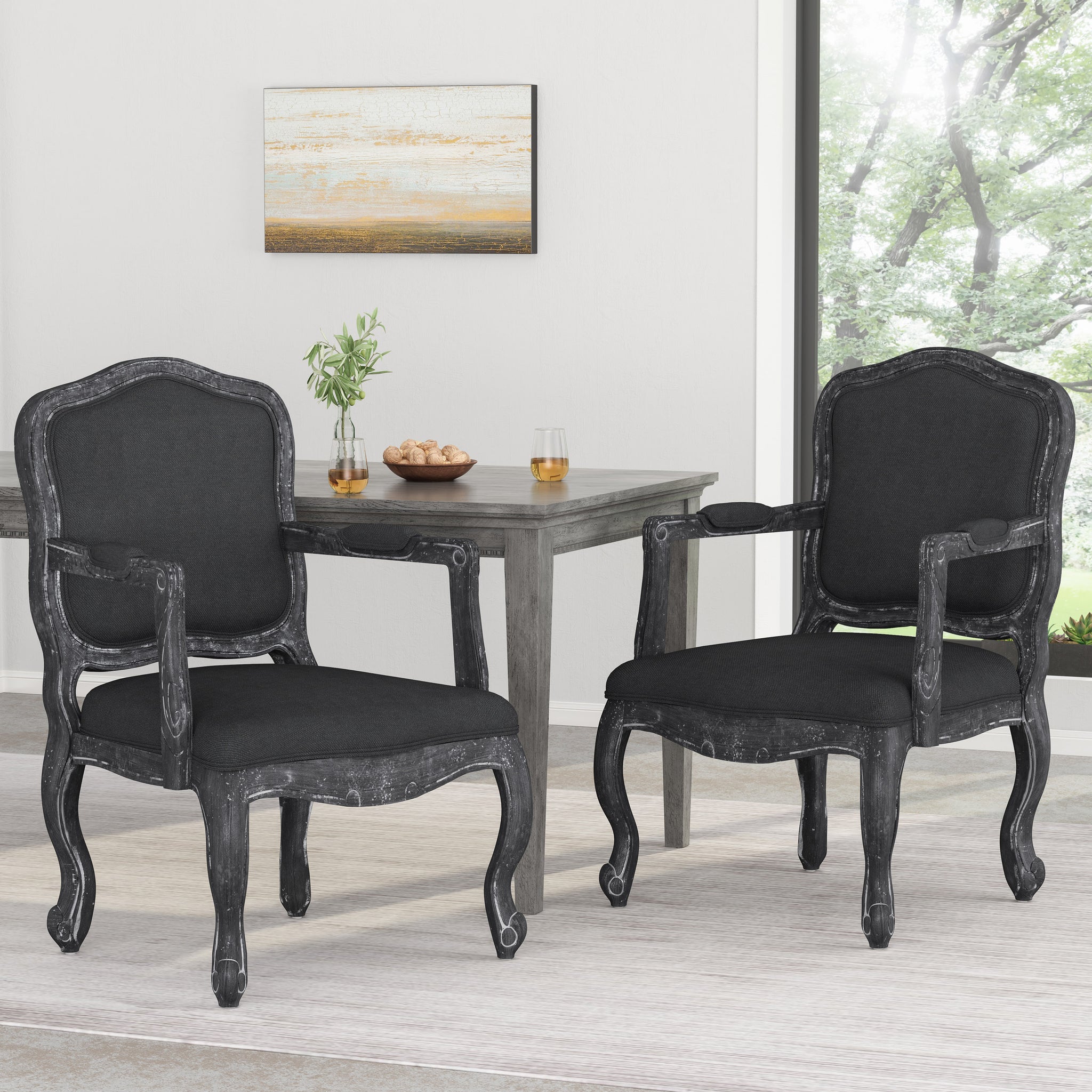 Dining Arm Chair Set Of 2 Black Fabric