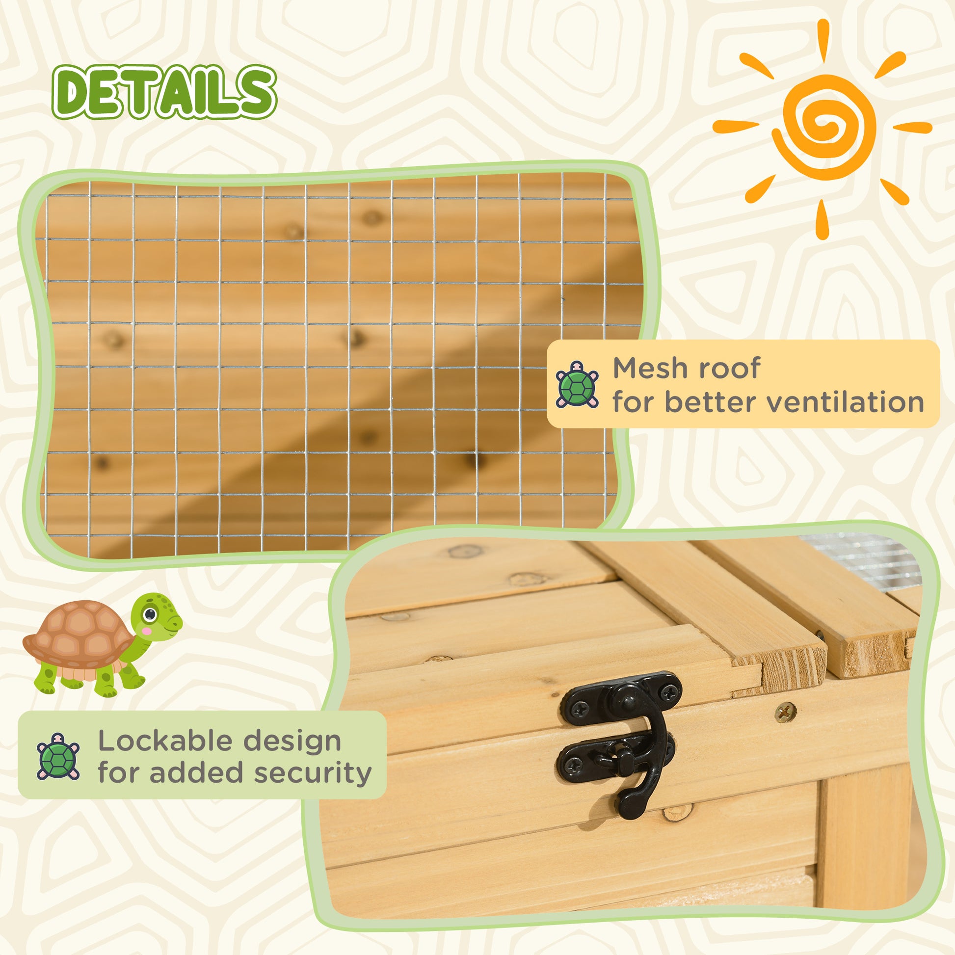 Pawhut Wooden Tortoise House Indoor Turtle Habitat Enclosure Outdoor Reptile Cage For Lizards, Geckos, Yellow Yellow Wood