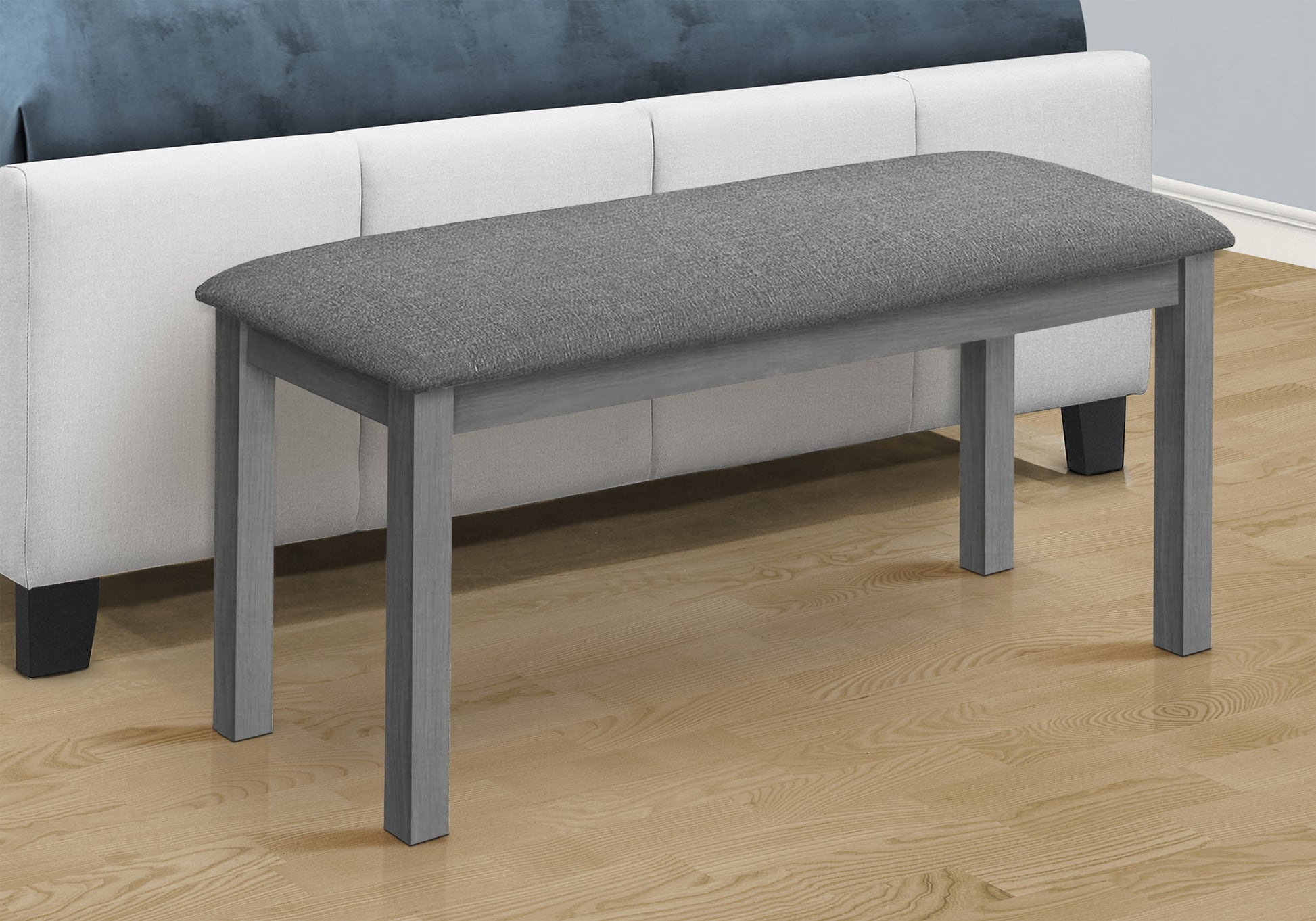 Bench, 42" Rectangular, Wood, Upholstered, Dining Room, Kitchen, Entryway, Grey, Transitional Grey Foam Solid Wood Mdf