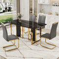 Table And Chair Set. Modern Dining Table With Mdf Top And Beautiful Mdf Legs. Equipped With Comfortable Pu Chairs And Metal Legs. Suitable For A Wide Range Of Decorative Styles. Black,Gray Seats 4 Mdf