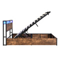 Lift Up Storage Bed Frame, Full Size Bed Frame With Bookcase Headboard & Led Lights, Wooden Platform Bed Frame With Charging Station, No Spring Box Needed, Rustic Brown Box Spring Not Required Full Rustic Brown Metal Brown Bedroom Industrial Bed Frame