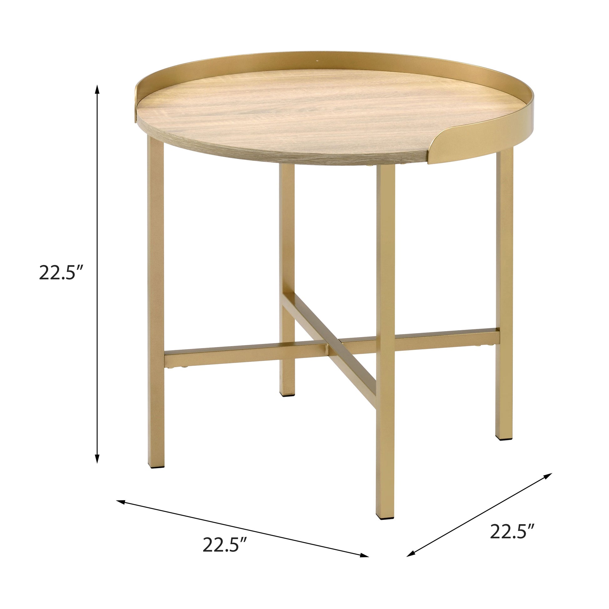 Oak And Gold End Table With Tray Top Oak Primary Living Space Modern Round Wood Metal