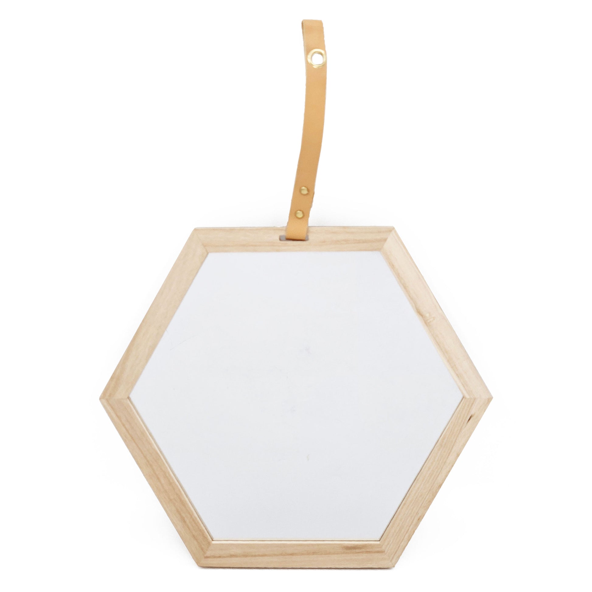 Harlan Hexagon Mirror, 16X14" Beige Brown Wood Glass