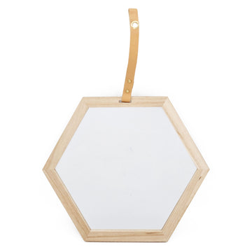Harlan Hexagon Mirror, 16X14" Beige Brown Wood Glass